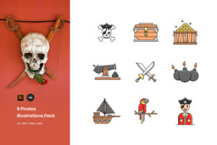 9 Pirates Illustrations Pack: Graphics & Illustrations for Crafters