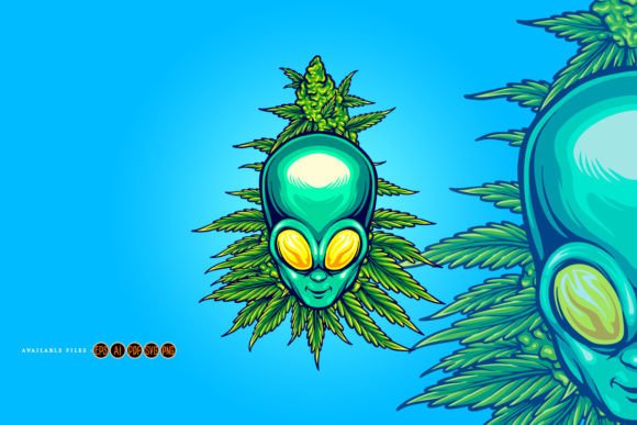Alien Head with Weed Plant Graphics and Illustrations