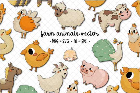 Cute Farm Animals Vector Illustrations Graphics Review