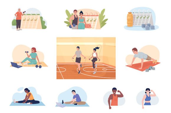 Exercising Characters Illustrations: Graphics for Digital Products