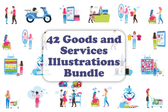 Goods and Services Vector Illustrations as Embroidery Art