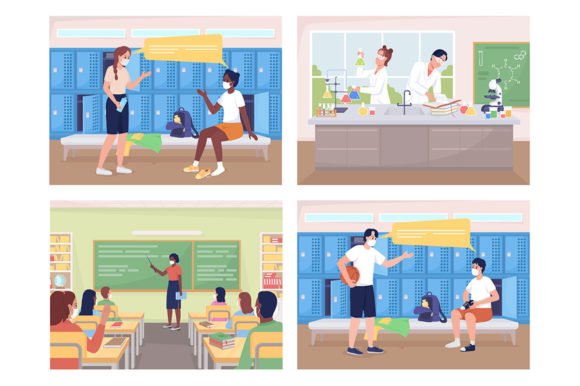 High School Classes Vector Illustrations for Graphics