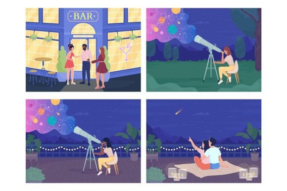 Night Scenes with People Illustrations: Graphics for Publishers