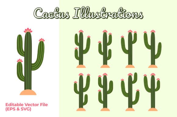 Set of Cactus with Flower Illustrations for Local Branding